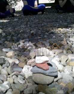 The Waymaking Cairn came into being in the presence of the 12 members of the Listening Body workshop facilitated by Heloise Gold on RPI's campus in Troy, New York
